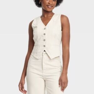 Linen blend Button-Up Vest